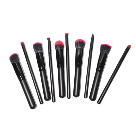 10 Brochas Kabuki Maquillaje Profesional Premium Rojo Negro Universo En Linea Universo En Línea