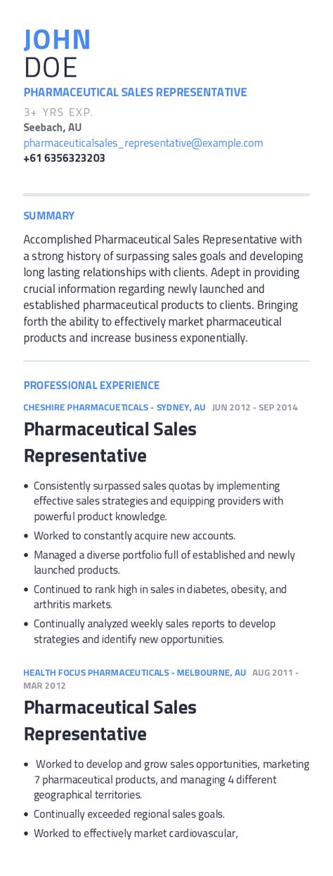 Pharmaceutical Sales Representative Resume Example Craftmycv