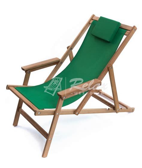 Шезлонг Relax тканевый раскладной с подлокотниками и подушкой, зеленого ...