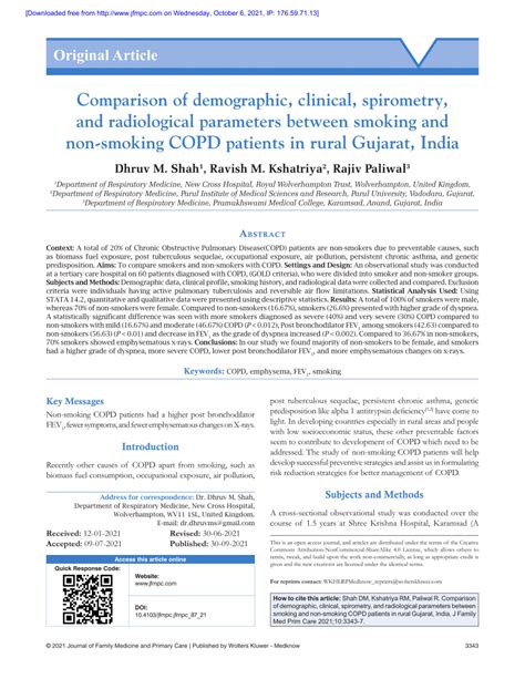 Pdf Comparison Of Demographic Clinical Spirometry And Radiological