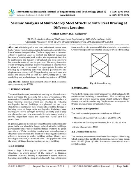 Irjet Seismic Analysis Of Multi Storey Steel Structure With Steel Bracing At Different Location