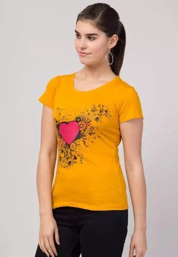 Half Sleeve 150 Gsm Ladies Printed Round Neck Cotton T Shirt Casual