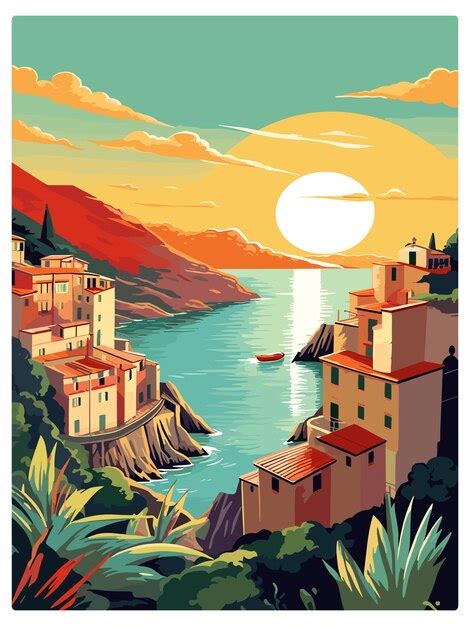 Cinque terre italia decoración patmos cartel de viaje vintage souvenir