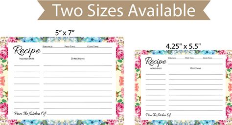 Floral Recipe Cards Flower Recipe Cards Floral Index Cards Blank