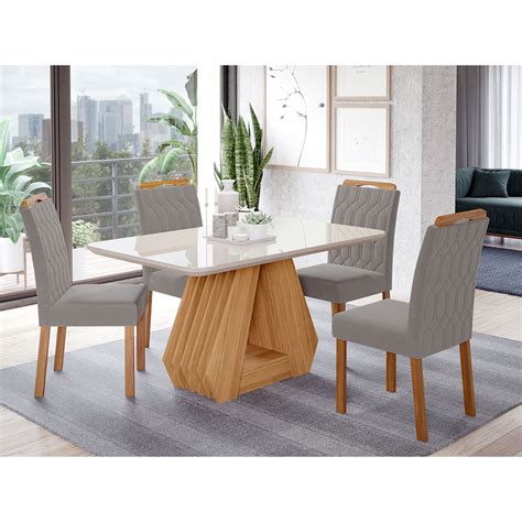 Mesas Com 4 Lugares - Conjunto Sala de Jantar Retangular 4 Lugares Mesa Tampo de Vidro 130 cm ...