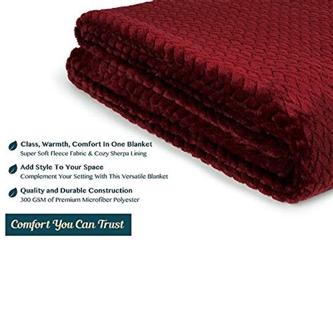 Pavilia Soft Flannel Fleece Blanket Throw Burgundy Red Textured