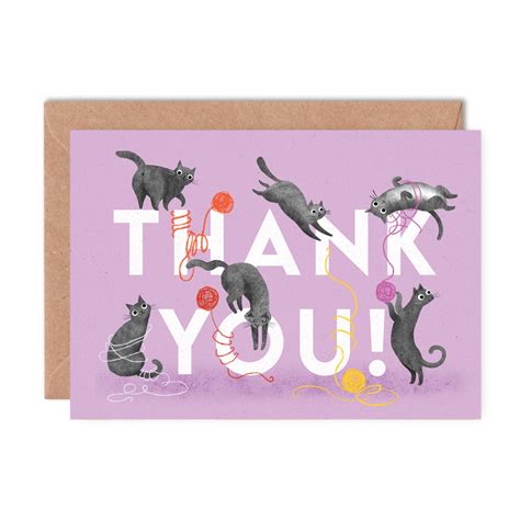 Cat Thank You Card Illustrated Animal Character Greetings Etsy