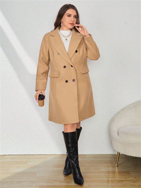 Shein Essnce Plus Lapel Neck Double Breasted Overcoat Shein Usa