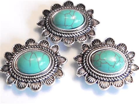 Three 2 Hole Slider Beads Western Concho Turquoise Look Oval