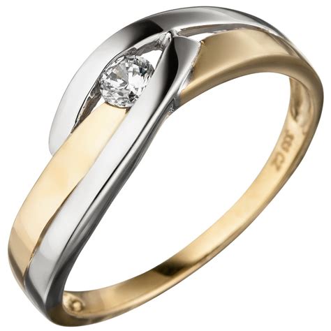 Ring Damenring Mit Zirkonia Wei Gold Gelbgold Teilrhodiniert Bicolor