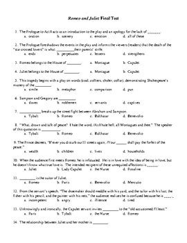 Romeo And Juliet Final Test KEY 50 Mult Choice Questions TpT