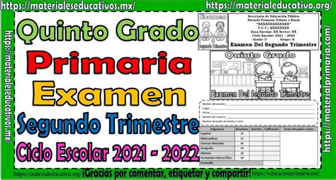 Examen Del Quinto Grado De Primaria Del Segundo Trimestre Del Ciclo