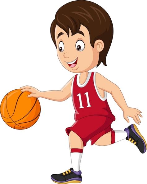 Kleiner Junge Der Karikatur Der Basketball Spielt Premium Vektor