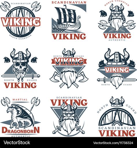 Colored viking emblem set Royalty Free Vector Image