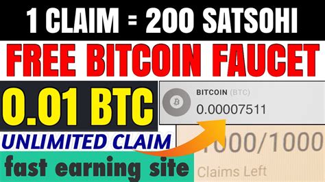 Free Bitcoin Faucet To Earn 200 Satoshi Per Claim 0 01 Btc