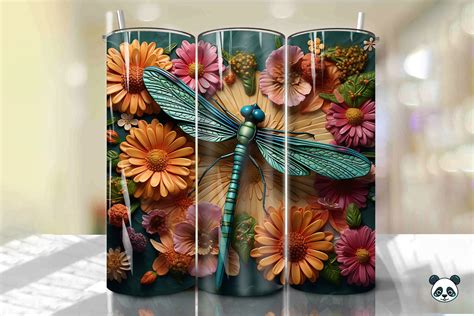 Colorful Dragonfly 3D Tumbler Wrap PNG Graphic By Pandastic Creative