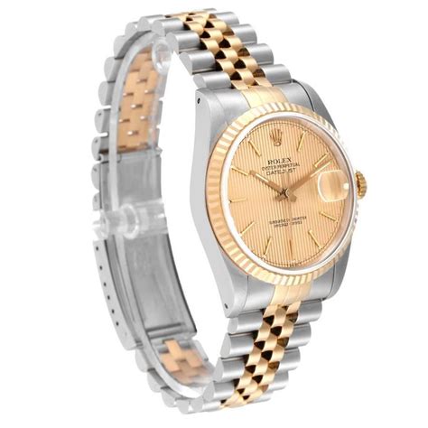 Rolex Datejust Steel 18k Yellow Gold Champagne Tapestry Dial Mens Watch 16233 For Sale At 1stdibs