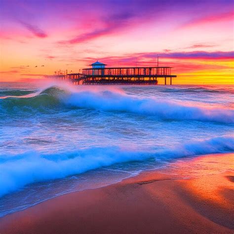 Premium Photo Sunset And Wave Flow In New Brighton Pier Christchurch