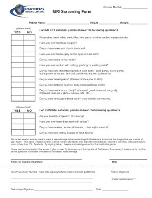 Fillable Online Mri Safety Screening Questionaire Name Fax Email