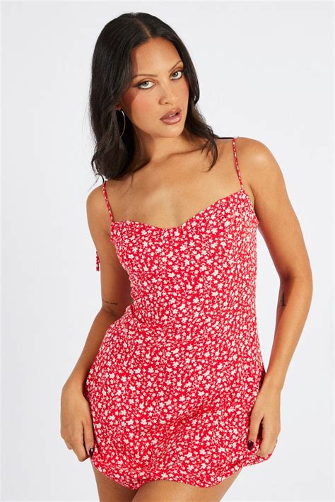 Red Floral Mini Dress Sleeveless Ally Fashion