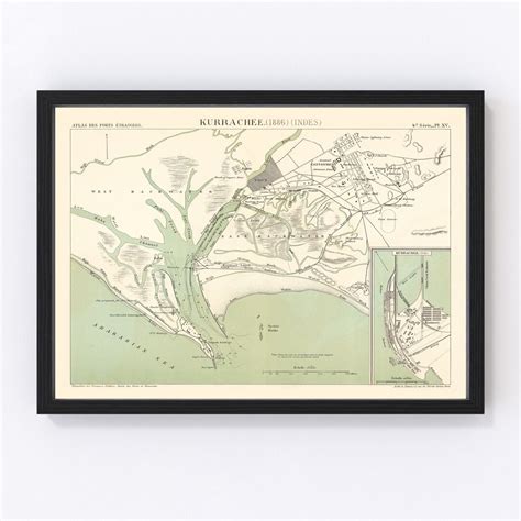 Karachi Map 1888 Old Map of Karachi Pakistan Art Vintage Print Framed ...