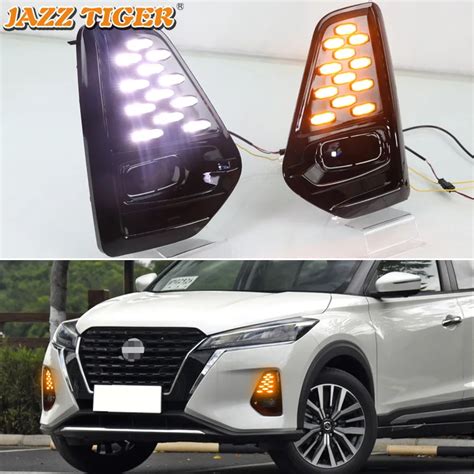 12v Luzes Diurnas Para Nissan Kicks 2021 2022 Led Drl Sinal De Volta Dinâmico Carro Nevoeiro