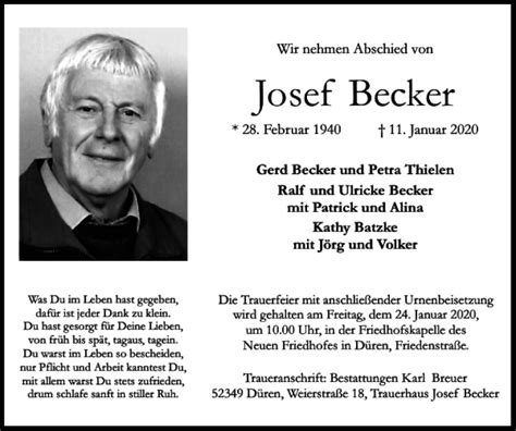 Traueranzeigen Von Josef Becker Aachen Gedenkt