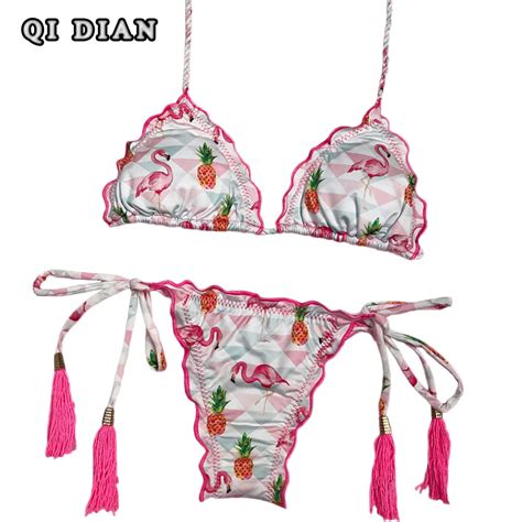 QI DIAN New Flamingo And Pineapple Printed Brazilian Bikini 2018 Sexy