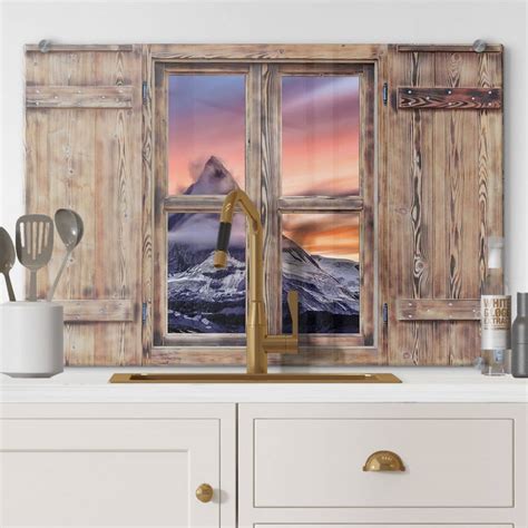 Cr Dence Effet D Fen Tre En Bois Sommet De La Montagne Wall Art Fr