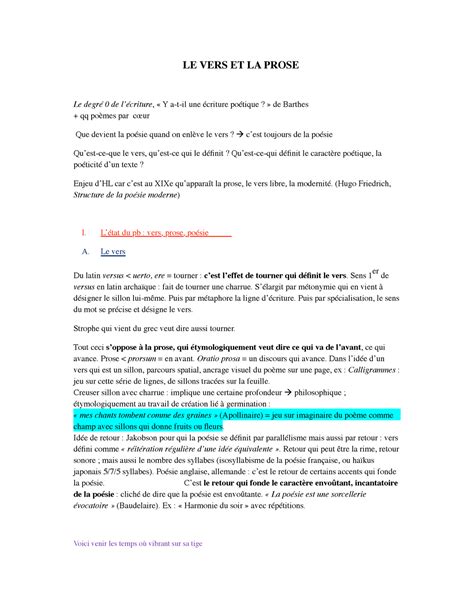 Cours General Poesie LE VERS ET LA PROSE Le degré 0 de lécriture