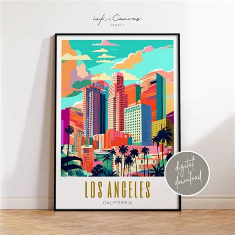 Los Angeles Travel Poster Retro Wall Art La Travel Poster Ca Printable