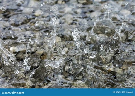 Goccioline Di Acqua Che Cadono Nel Piccolo Stagno Di Acqua Che Copre Le