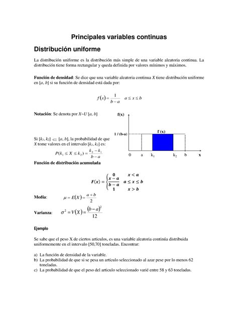 Distribuciones Continuas Teoria Principales Variables Continuas