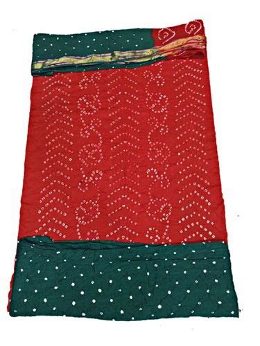 Bandhani Dress Material Red And Green Color Fancy Design Cotton Satin