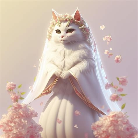 Premium Ai Image Cat Bride Wearing A Lovely White Dress Ai Generated