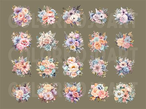 100 Pastel Flower Posy Clipart Watercolor Wild Flowers Pastel Flower