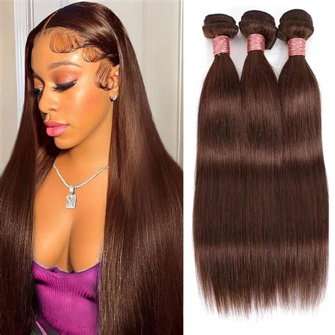 Amazon Straight Bundles Human Hair 18 20 22 Chocolate Brown Human