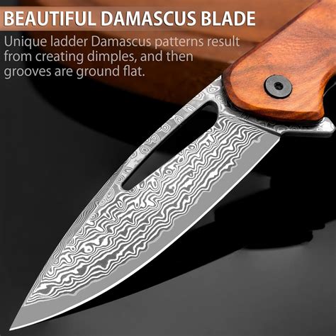 Nedfoss Damascus Pocket Knives For Men Ladder Pattern Damascus Steel