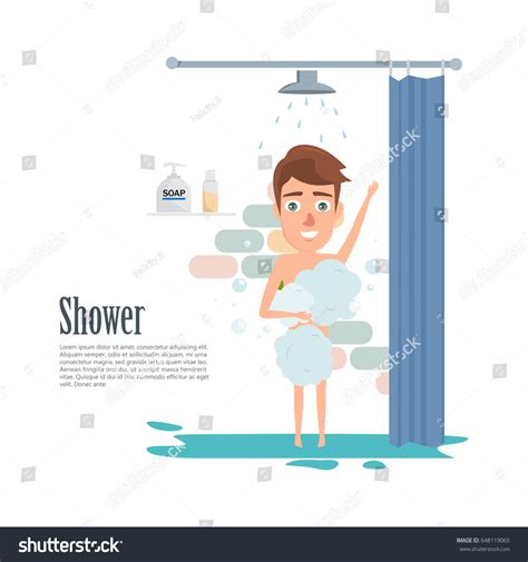 Young Happy Man Take Shower Character Stock Vector Royalty Free