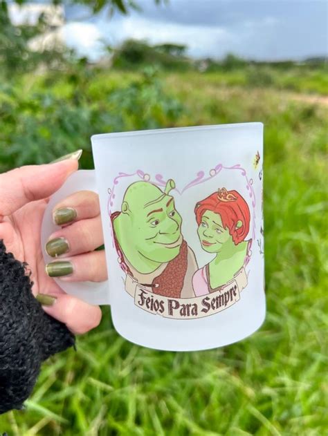 Caneca Shrek E Fiona Vidro Jateado Canecas Canecas Bonitas