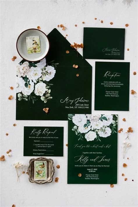 Invitaciones De Boda Acr Licas En Verde Bosque Con Peon As Y Rosas