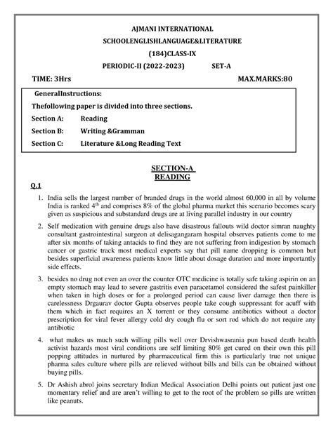 Class 9 Sample Paper Generalinstructions Thefollowing Paper Is