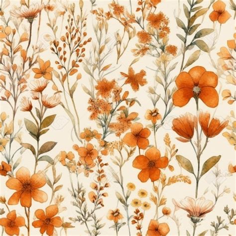 Premium Photo | A floral wallpaper with orange flowers on a white ...