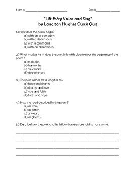 "Lift Every Voice and Sing" by James Weldon Johnson Quick Quiz and Poem