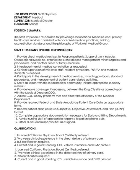 Free 10 Sample Physician Job Description Templates In Pdf Ms Word