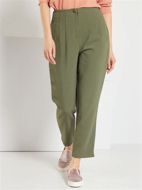 Pantalon Cigarette Taille Haute Co Con U Vert Kaki Kiabi