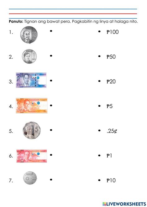 Mga Pera Ng Pilipinas Worksheet Money Worksheets Rhyming Words