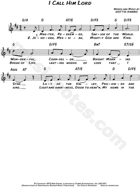 Mark Lowry I Call Him Lord Sheet Music Leadsheet In D Major