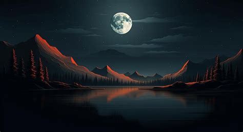 Premium AI Image | minimalistic wallpaper of mountains and lake at night