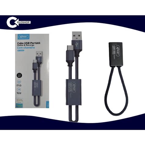 CABO USB PORTATIL DADOS CHAVEIRO TYPE C KP C0402 KNUP Shopee Brasil